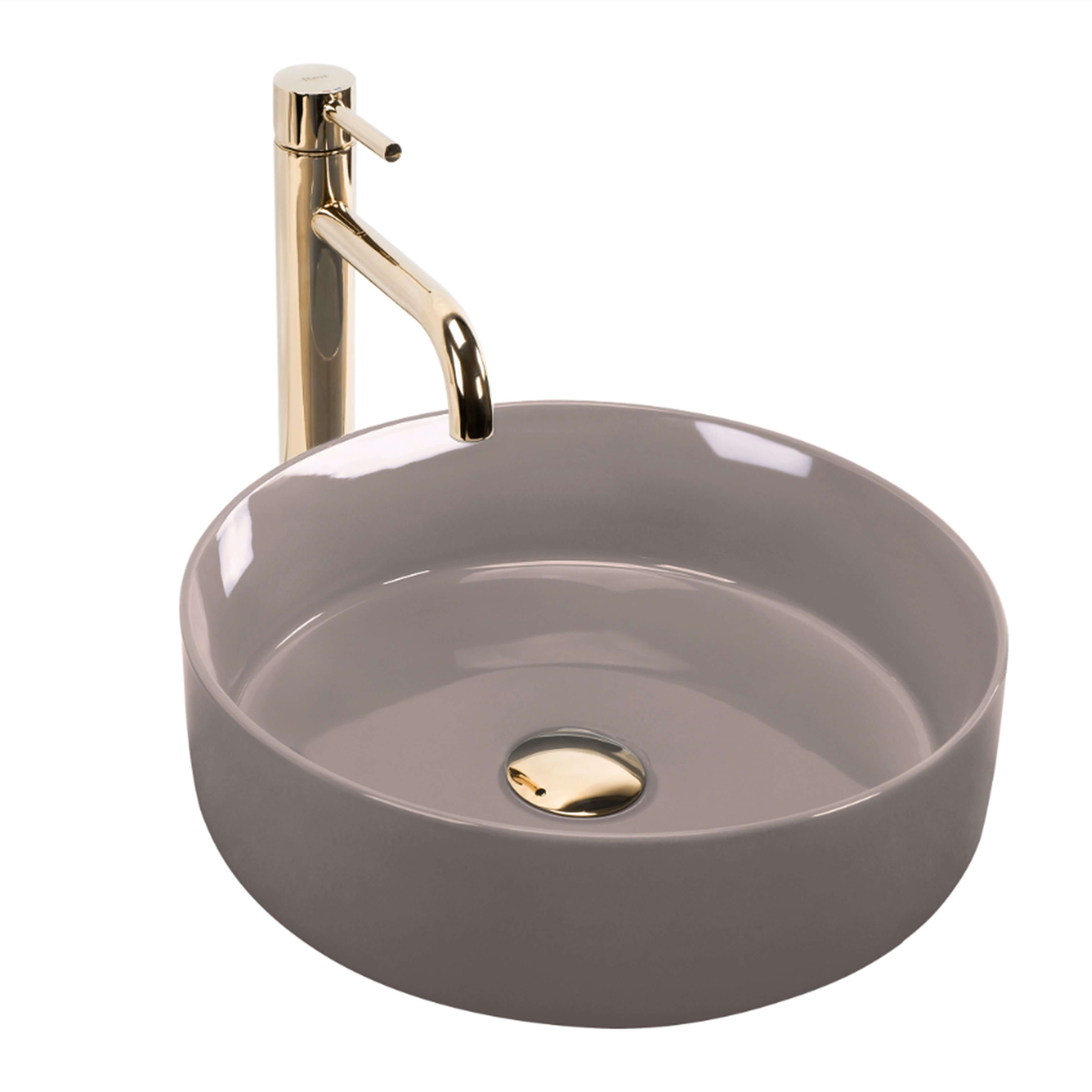 Rea Sami lavabo 36x36 cm circular sobre encimera marrón/beige brillante REA-U6382