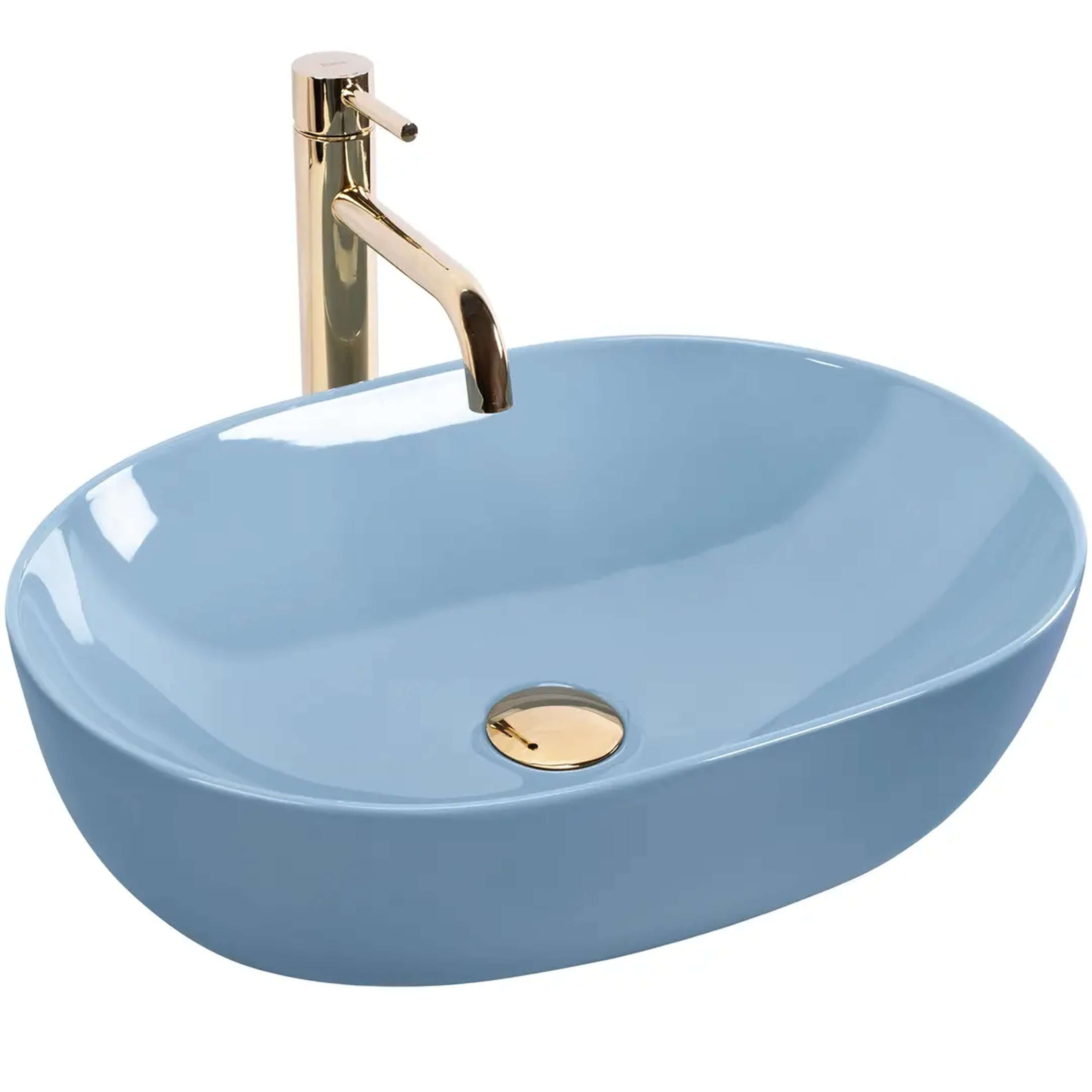 Rea Lisa lavabo 49x35 cm oval sobre encimera azul brillante REA-U6620