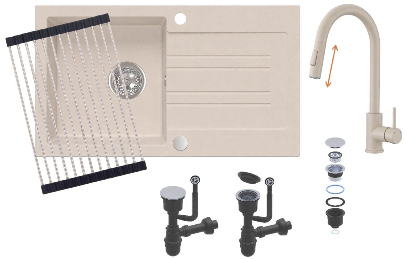 Ruvetti Idelo fregadero con grifo y accesorios beige/beige KG_IDELO160_BE_KORR-BE