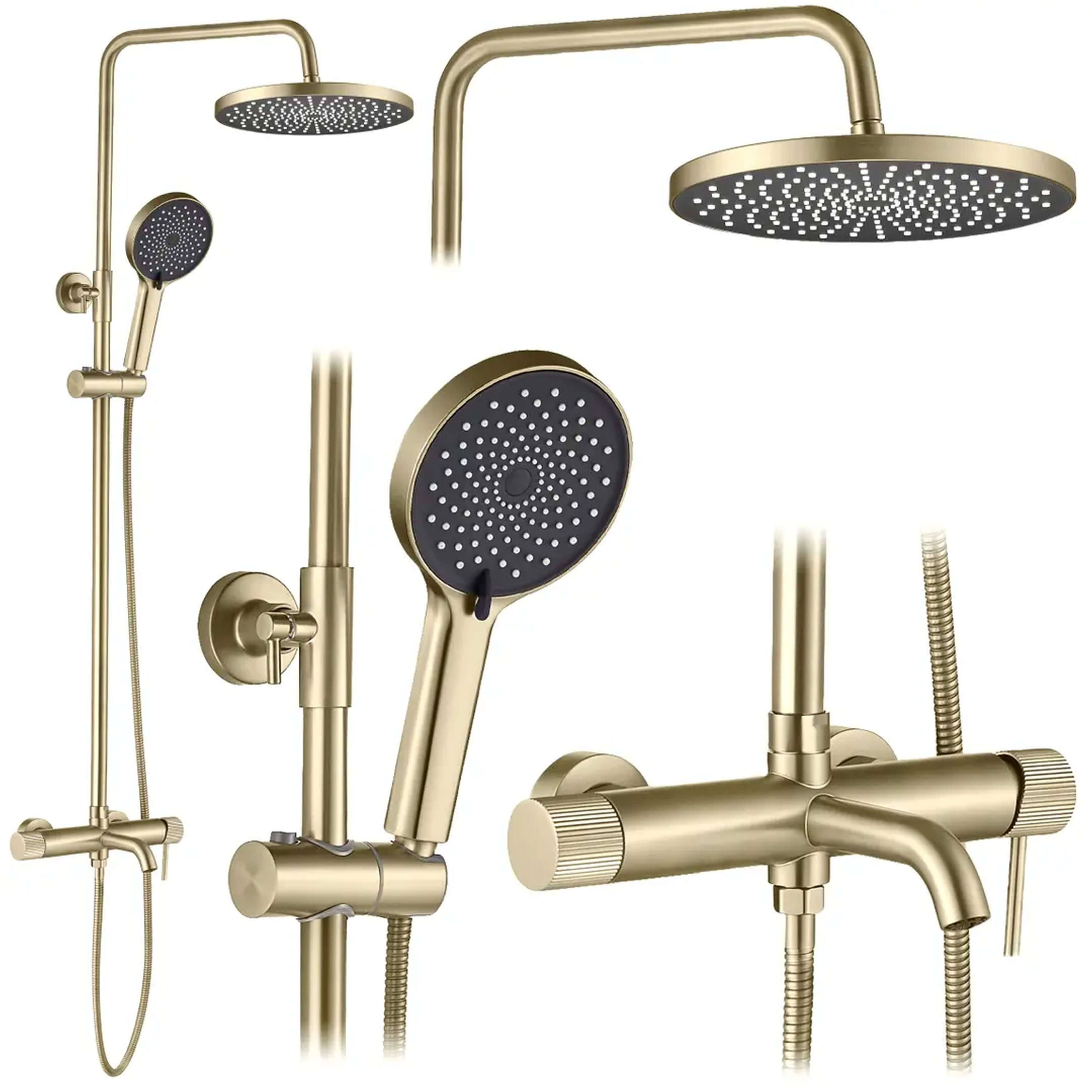 Rea Lungo Stripe conjunto bañera/ducha a pared con rociador con efecto lluvia oro REA-P9490