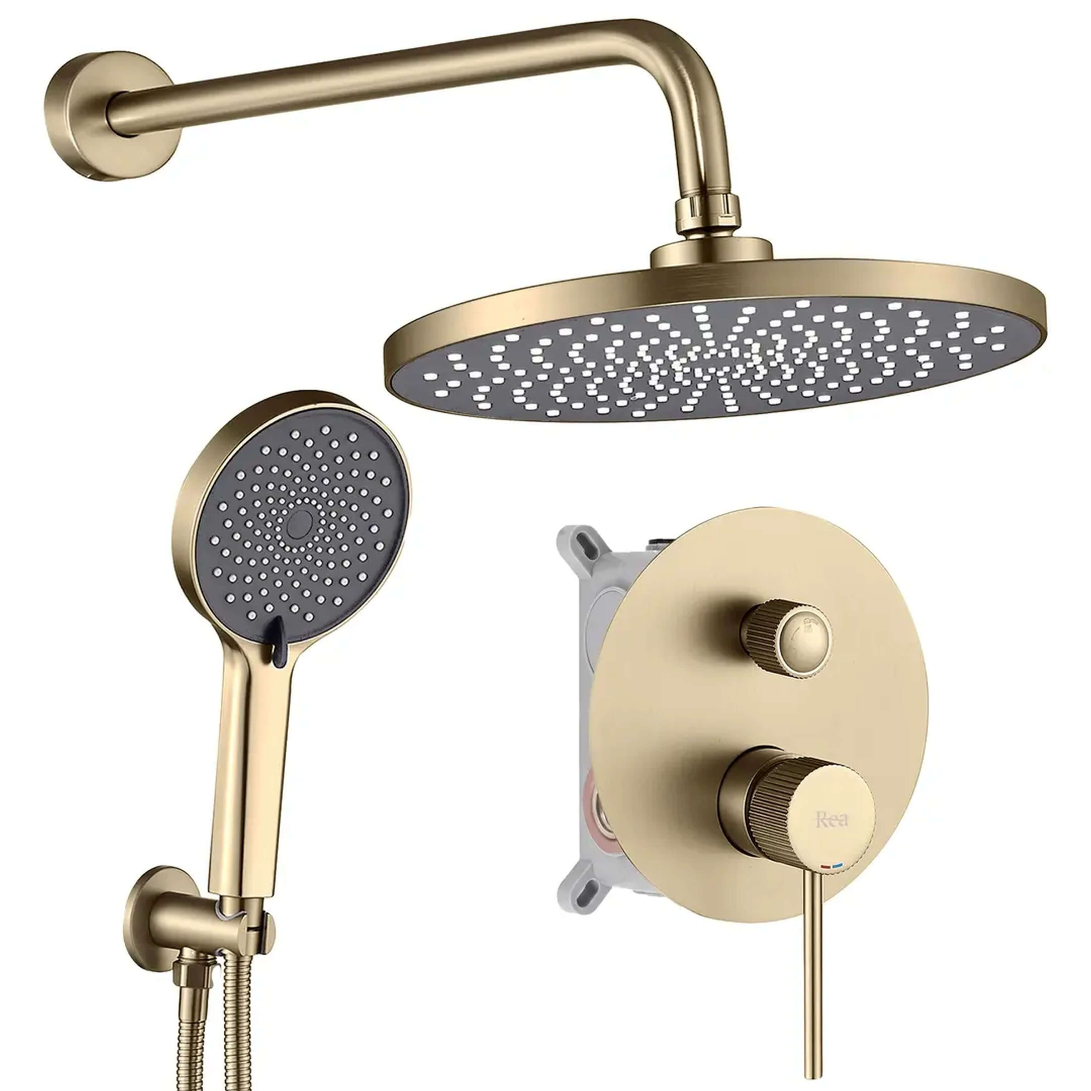 Rea Lungo Stripe conjunto de ducha empotrado con rociador con efecto lluvia oro REA-P9492