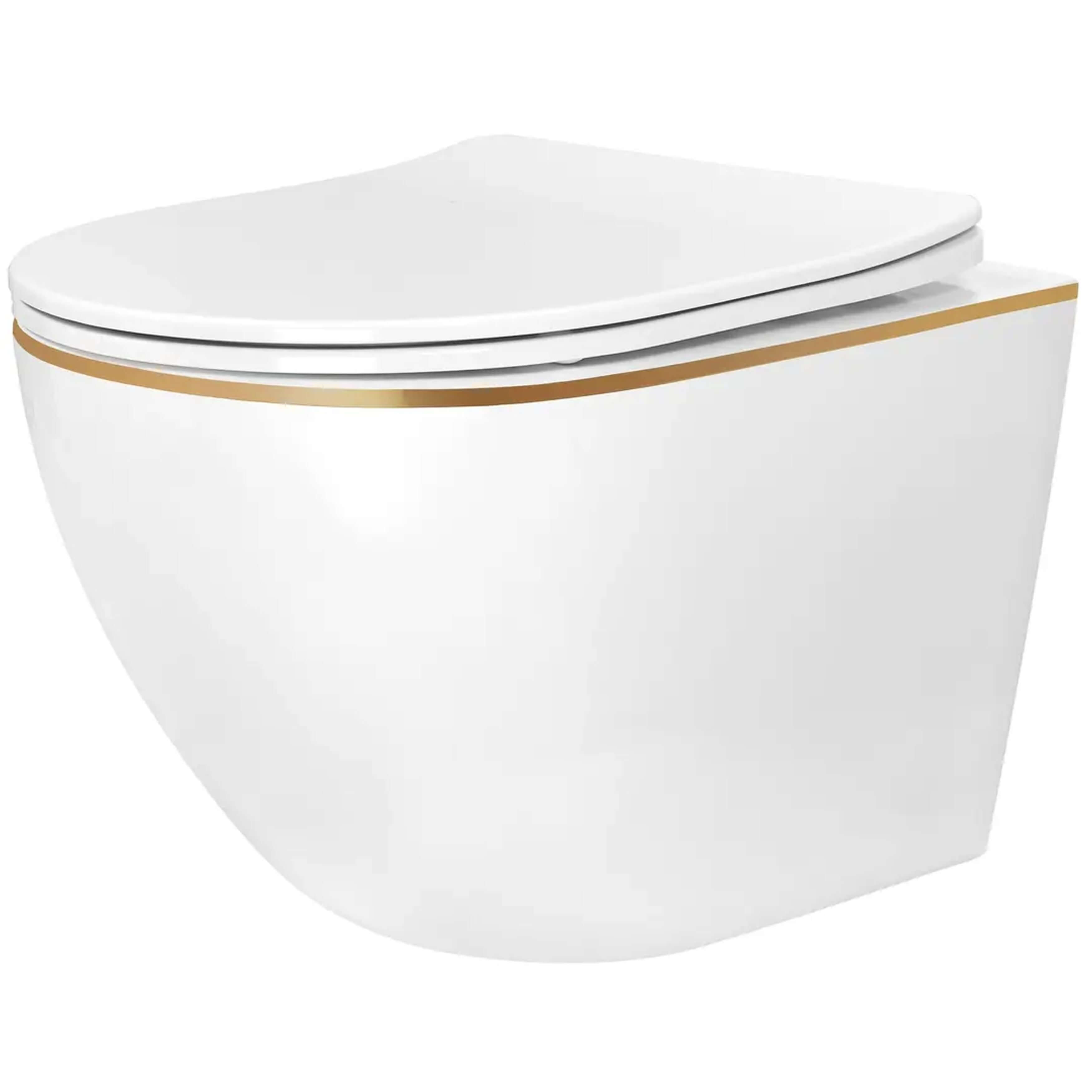 Rea Carlo Mini taza de inodoro suspendido blanco-dorado brillante REA-C6806