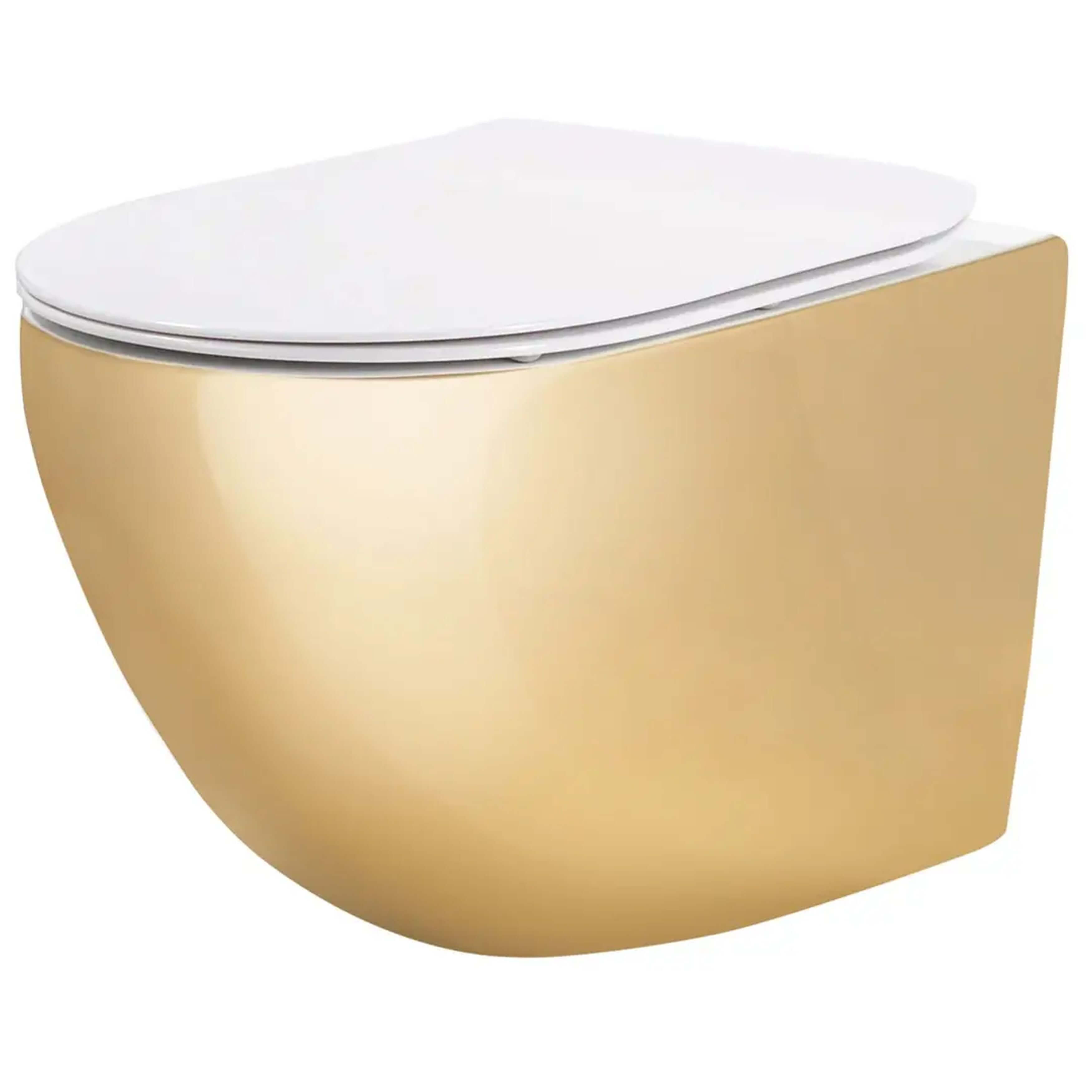 Rea Carlo Mini taza de inodoro suspendido blanco-dorado brillante REA-C6808