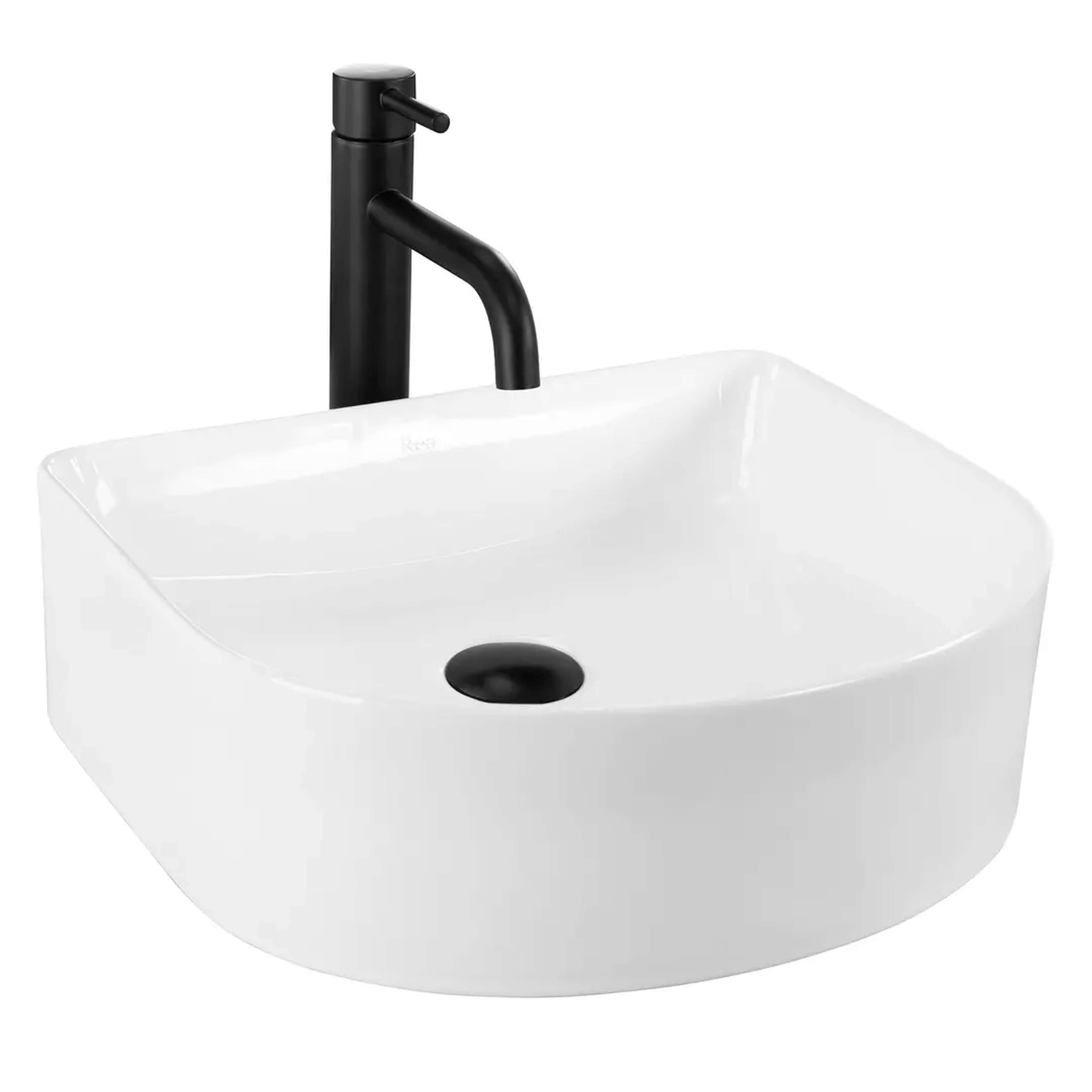 Rea Clara lavabo 40x35 cm semicircular sobre encimera blanco brillante REA-U0631
