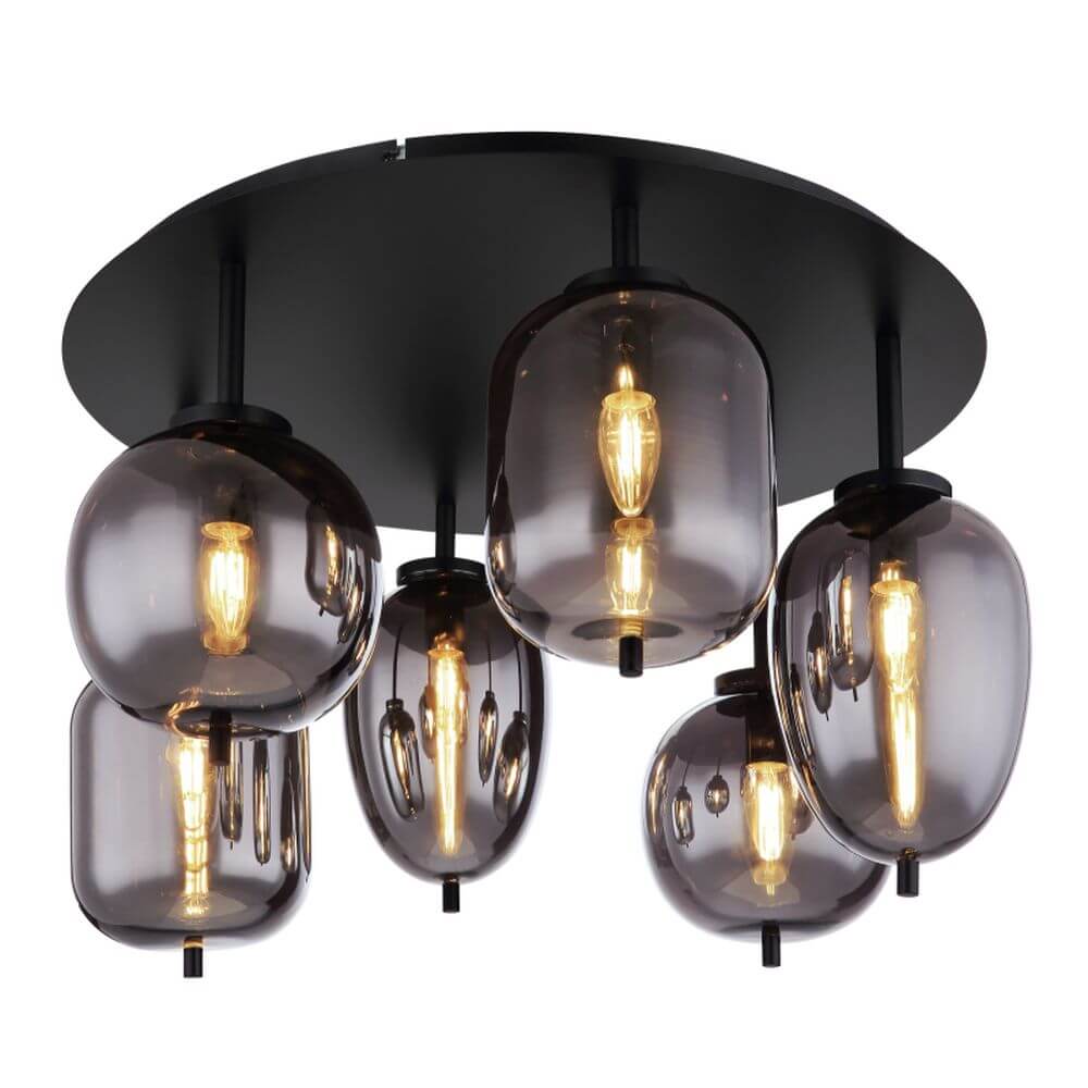 Globo Lighting Blacky lámpara de techo 6x40 W negro-ahumado 15345-6D