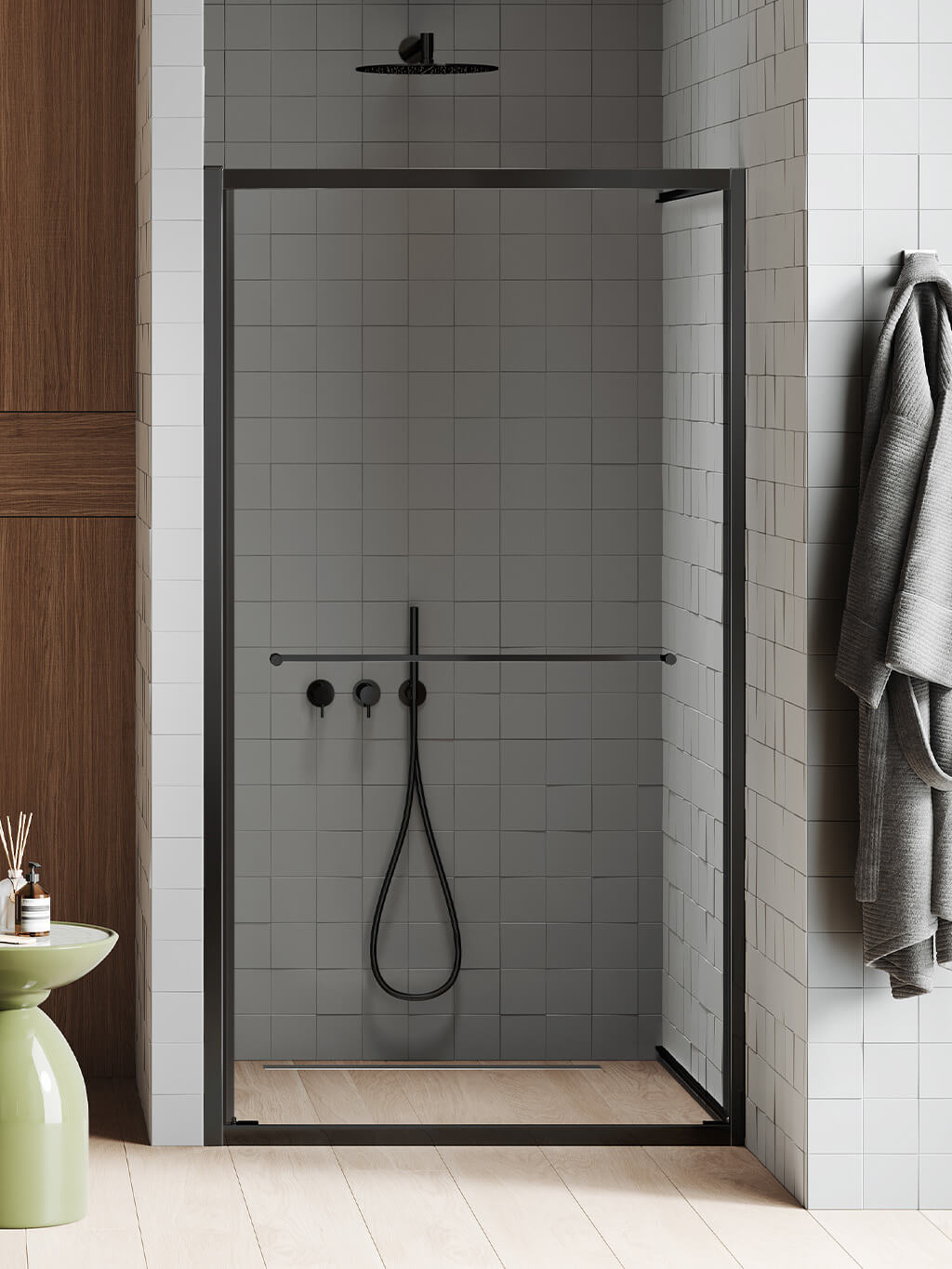 New Trendy New Varia puerta de ducha 80 cm corredera negro mate/vidrio transparente D-1367A