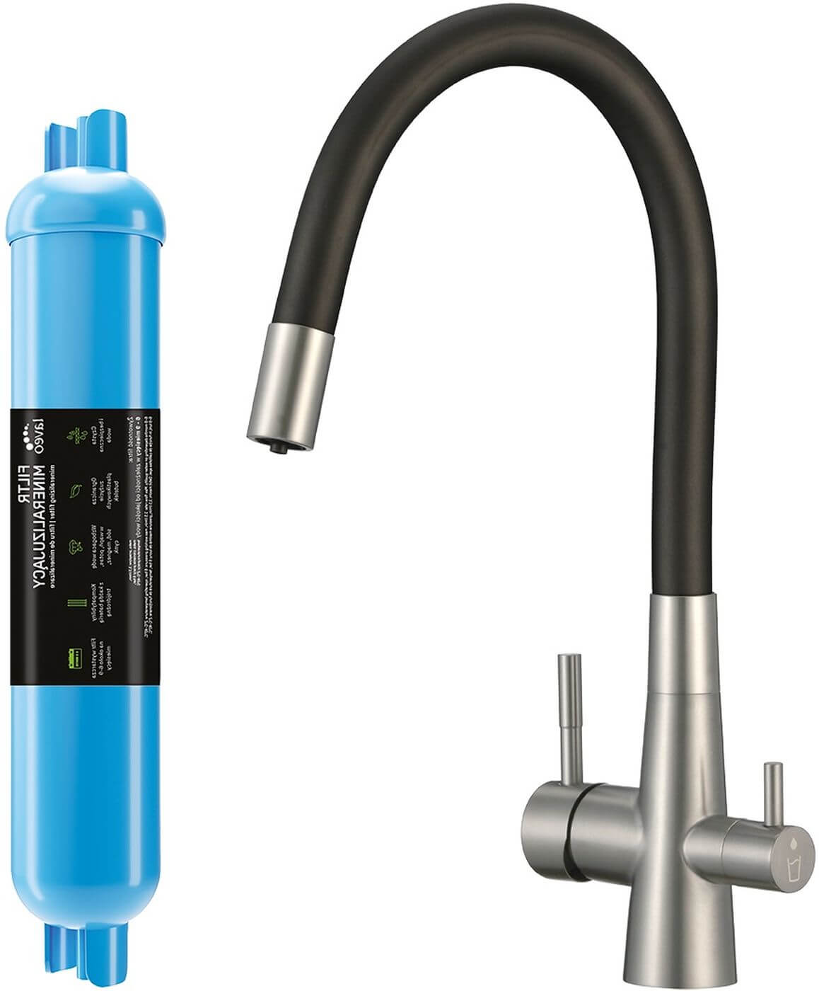 Laveo Riveco grifo de cocina con filtro de pie acero inoxidable-negro BRIC768D