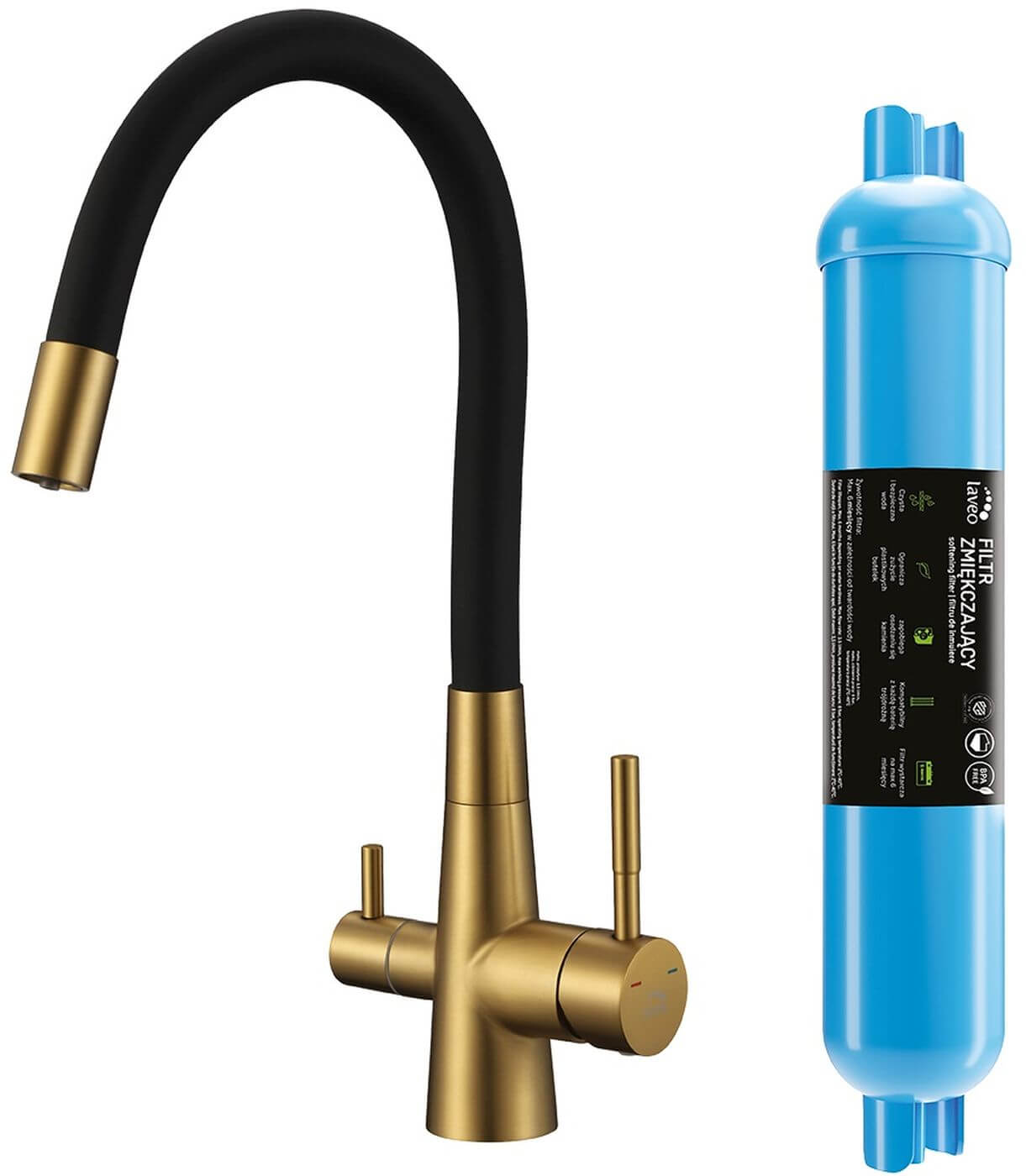 Laveo Riveco grifo de cocina con filtro de pie negro-oro/oro arcaico BRIDG68D