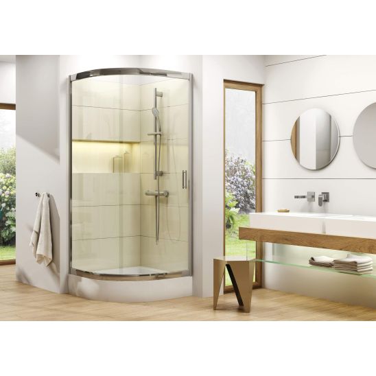 Conjunto cabina de ducha Deante Funkia KYP_051K, plato de ducha semicircular Deante Standard New KTA_053B