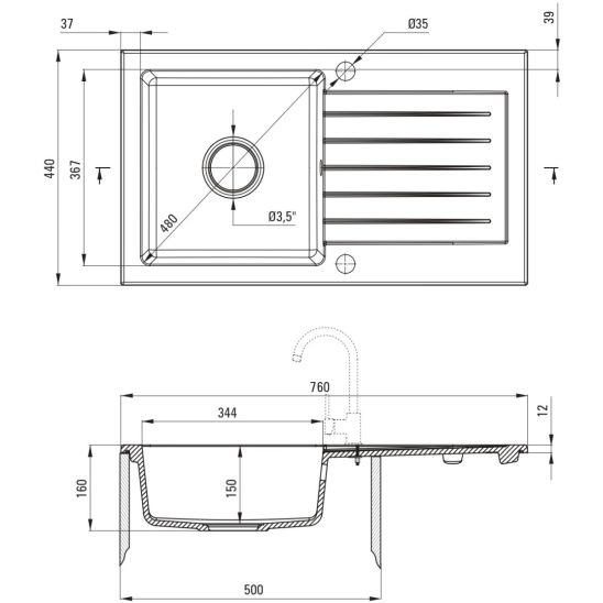 Conjunto fregadero de granito Deante Zorba ZQZ_7113, grifo de cocina Deante Nemezja BEN_762M