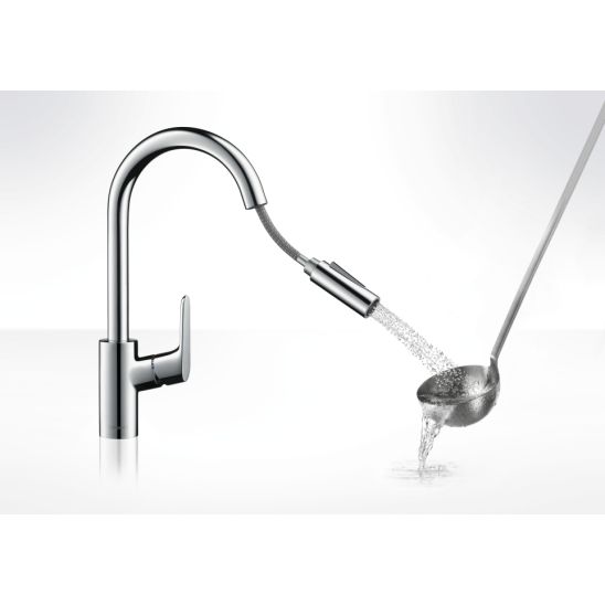 Conjunto fregadero de acero Hansgrohe S 71 43302800, grifo de cocina Hansgrohe Focus M41 31815000
