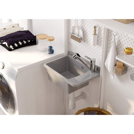 Conjunto grifo de cocina Deante Narcyz BDN_071M, fregadero de acero Deante Techno ZMU_0100