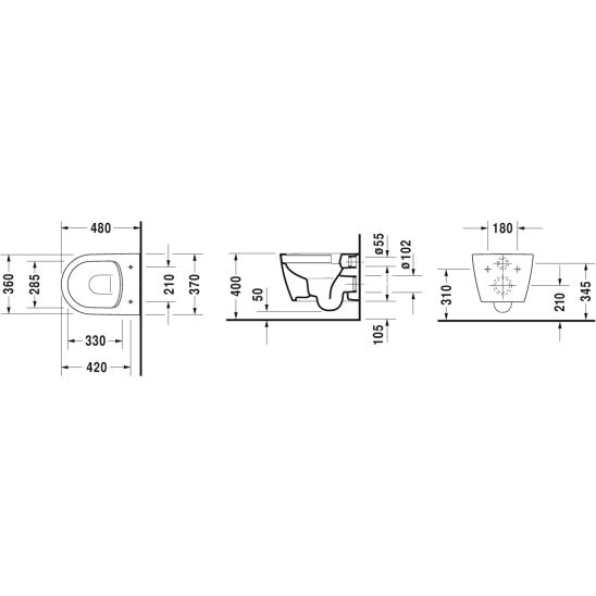 Conjunto taza de inodoro Duravit ME by Starck 2530090000, tapa de inodoro Duravit ME by Starck 0020190000