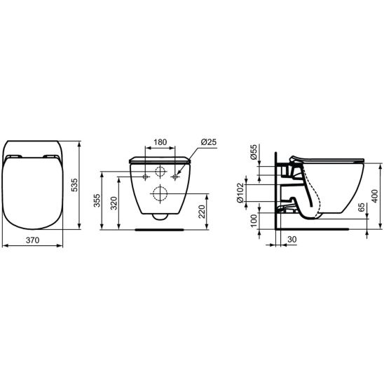 Conjunto taza de inodoro Ideal Standard Tesi T007901, tapa de inodoro Ideal Standard Tesi T352701
