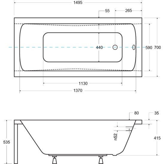 Conjunto bañera rectangular Besco Optima #WAO-150-PK, carcasa para bañera Besco #OAP-150-UNI