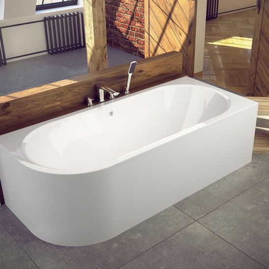Conjunto bañera de esquina Besco Avita #WAV-150-NP, sifón de bañera Besco Avita OAV-150-NS