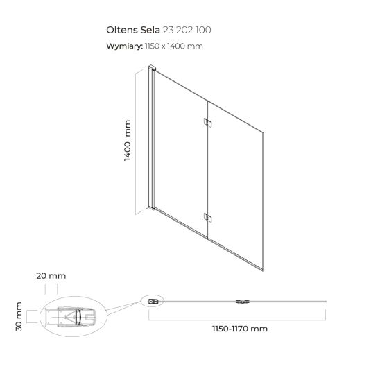 Conjunto bañera de esquina Oltens Hulda 11004000, mampara de bañera Oltens Sela 23202100