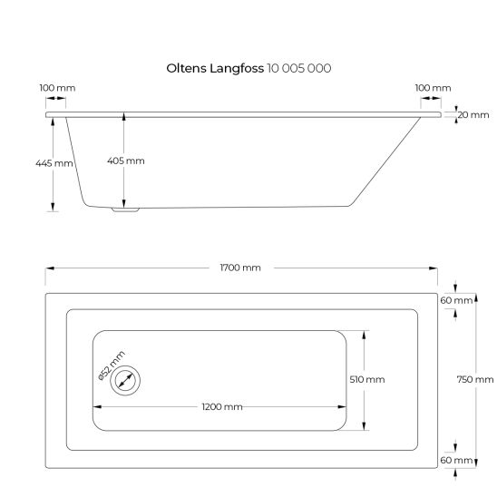 Conjunto bañera rectangular Oltens Langfoss 10005000, sifón para bañera Oltens Oster 03001100