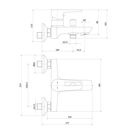 Conjunto grifo de bañera y ducha Cersanit Mille S951-006, grifo para lavabo Cersanit Mille S951-045, S951-022