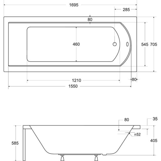 Conjunto bañera rectangular Besco Shea #WAS-170-PK, carcasa para bañera Besco #OAP-170-UNI