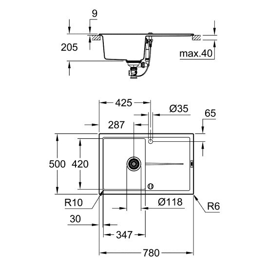 Conjunto fregadero de granito Grohe K400 31639AP0, grifo de cocina Grohe Start 304702430