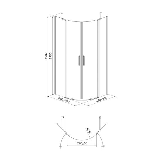 Conjunto cabina de ducha Cersanit Moduo S162-010, plato de ducha semicircular Cersanit Tako S204-004