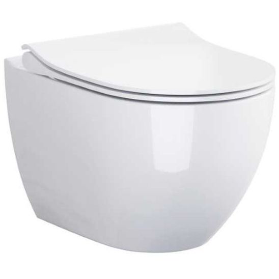 Conjunto taza de inodoro con asiento de cierre suave Cersanit Zen S701-428, conjunto de marco y pulsador Cersanit S701-779
