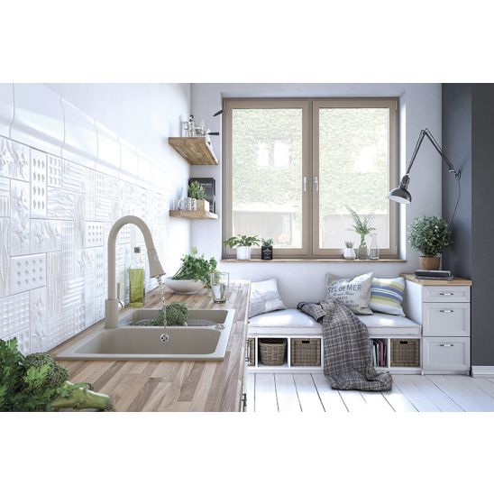 Conjunto fregadero de granito Laveo Barbados SBB520T, grifo de cocina Laveo Daru BLD069D