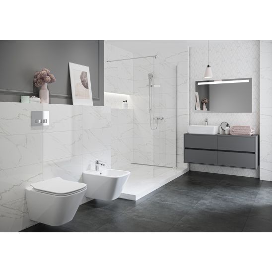 Conjunto taza de inodoro con asiento de cierre suave Cersanit City S701-405, marco empotrado con pulsador Cersanit S701-779