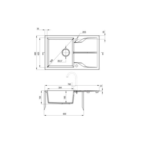 Conjunto fregadero de granito Deante Andante ZQN_N113, grifo de cocina Deante Lima BBMN72M, ZXY_N972