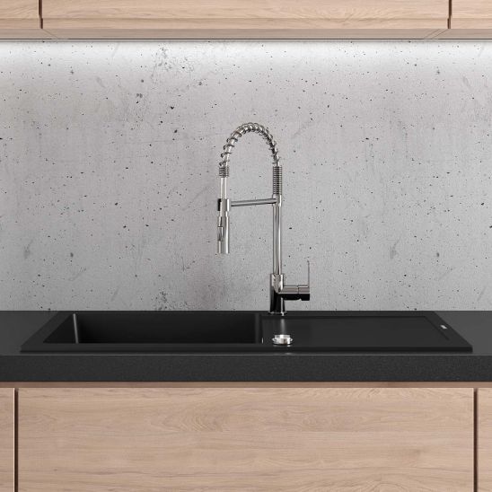 Conjunto fregadero de granito Oltens Gravan 72101300, grifo de cocina Oltens Duf 35203100