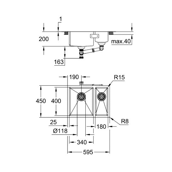 Conjunto fregadero de acero Grohe K700 31577SD1, grifo de cocina Oltens Borga 35207100