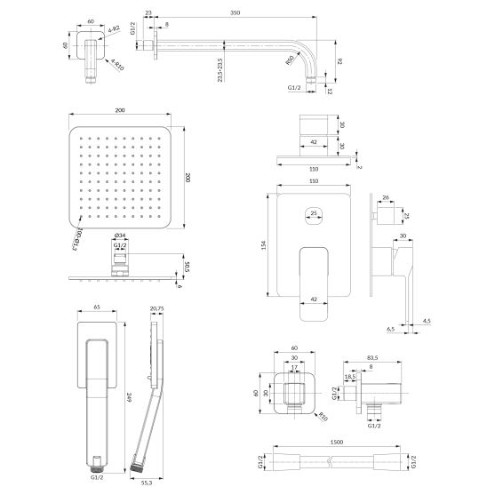 Conjunto conjunto de ducha Omnires Slide SYSSL12GR, grifo para lavabo Omnires Slide SL7710GR