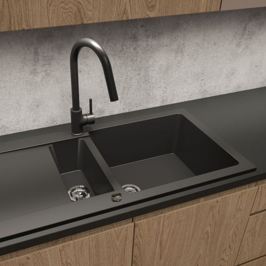 Conjunto fregadero de granito Oltens Gravan 72300300, grifo de cocina Oltens Litla 35204100