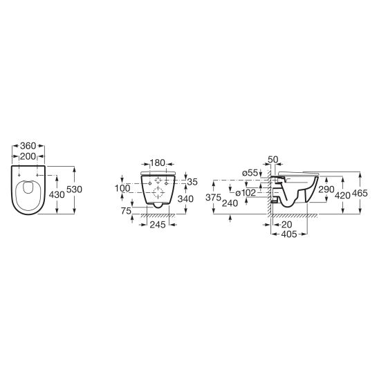 Conjunto taza de inodoro Roca Ona A346687000, marco empotrado Roca Duplo One A890070020, A801E12001, A890195000, A890063000