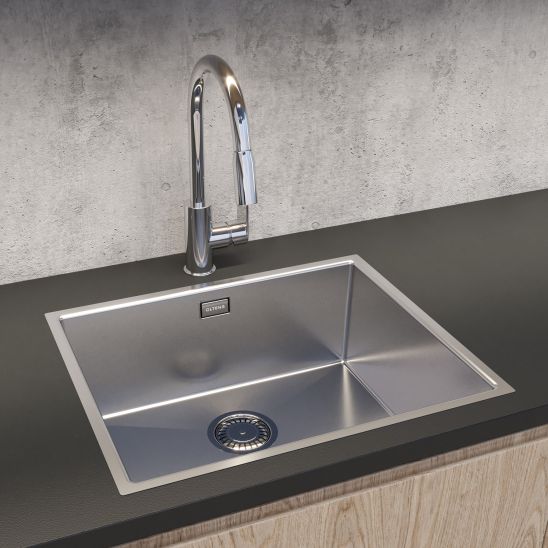 Conjunto fregadero de acero Oltens Stalvask 71101100, grifo de cocina Oltens Skafta 35206300
