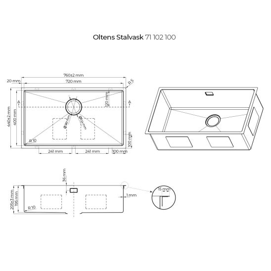 Conjunto fregadero de acero Oltens Stalvask 71102100, grifo de cocina Oltens Borga 35207100