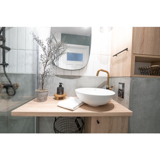Conjunto fregadero de granito Kuchinox Hunter SBU711T, grifo para lavabo Kuchinox Alanis BQI825D