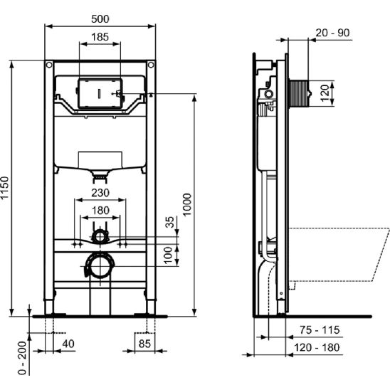 Conjunto conjunto Combi-Pack con tapa Ideal Standard i.Life O T572501, marco empotrado Ideal Standard Prosys R020467, R0121AA