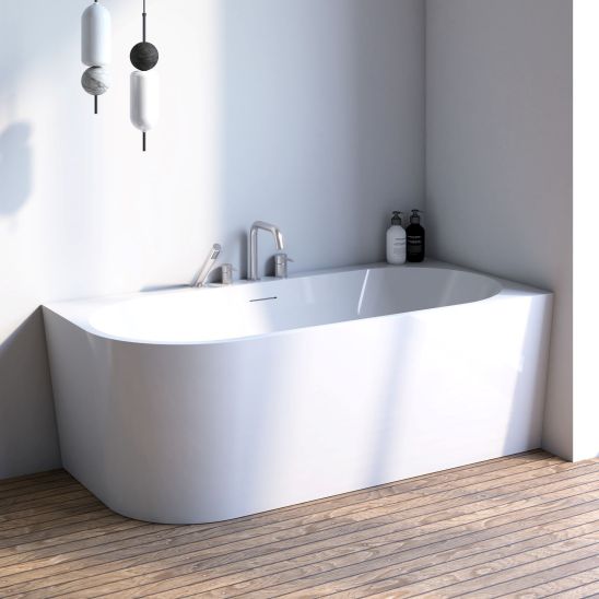 Conjunto bañera de esquina Oltens Hulda 11002000, embellecedor de tapón Oltens 09002300
