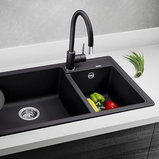 Conjunto fregadero de granito Blanco Legra 8 526224, grifo de cocina Blanco Mida 517742
