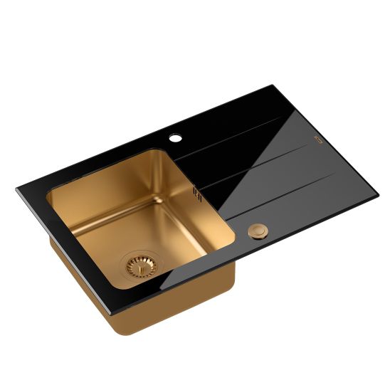 Conjunto fregadero de vidrio y acero Quadron Ford HB3578SC3C1_P2O, taza térmica Quadron M0051
