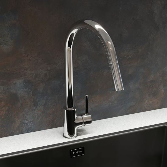 Conjunto fregadero de granito Oltens Gravan 72102300, grifo de cocina Oltens Litla 35204100
