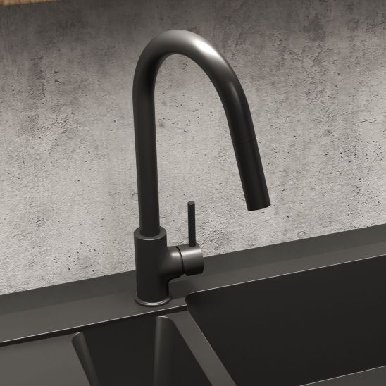 Conjunto fregadero de granito Blanco Legra 6 526084, grifo de cocina Oltens Litla 35204300