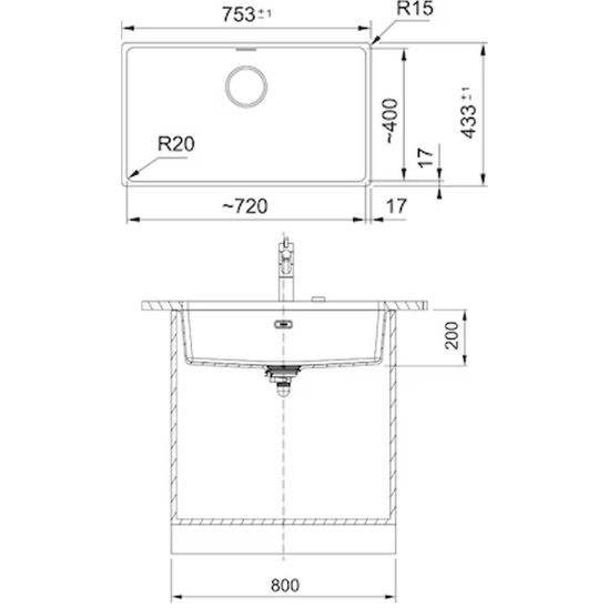 Conjunto fregadero de granito Franke Maris 125.0697.757, grifo de cocina Franke Lina 115.0693.229