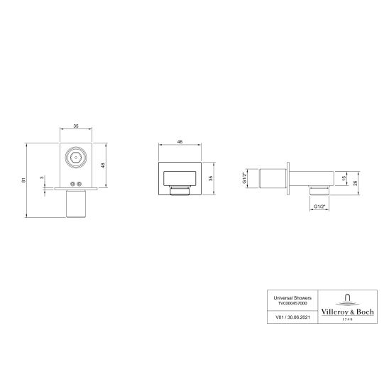 Conjunto grifo de bañera y ducha Villeroy & Boch Universal Taps & Fittings TVD000653000K5, ducha con efecto lluvia Villeroy & Boch Universal Showers TVC000002000K5, TVD00065100000, TVS109006000K5, TVC000459000K5, TVC000454530K5, TVC000457000K5, TVC0000350