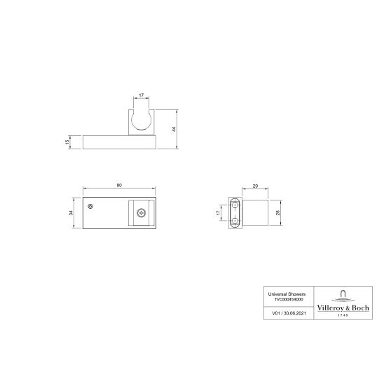 Conjunto grifo de bañera y ducha Villeroy & Boch Universal Taps & Fittings TVD00065300061, ducha con efecto lluvia Villeroy & Boch Universal Showers TVC00040220061, TVD00065100000, TVC00045453061, TVC00045900061, TVC00045700061, TVS10900300061, TVC0000350