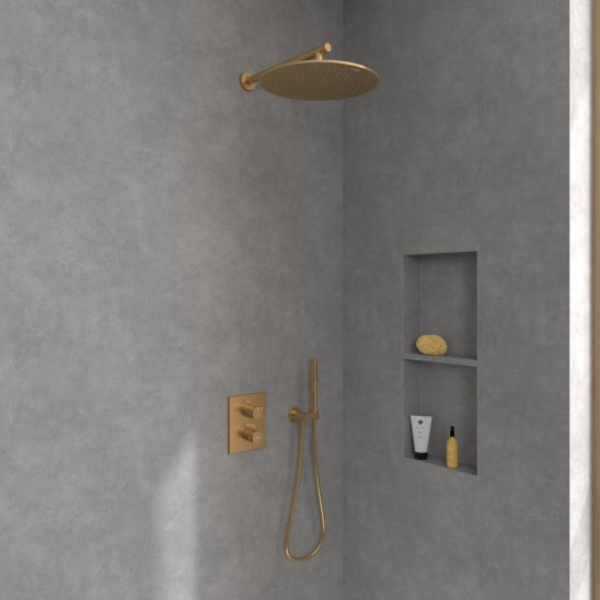 Conjunto grifo de bañera y ducha Villeroy & Boch Universal Taps & Fittings TVD00065300076, ducha con efecto lluvia Villeroy & Boch Universal Showers TVC00000100076, TVD00065100000, TVS10900600076, TVC00045800076, TVC00045351076, TVC00045600076, TVC0000350