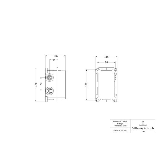 Conjunto grifo de bañera y ducha Villeroy & Boch Universal Taps & Fittings TVD00065300076, ducha con efecto lluvia Villeroy & Boch Universal Showers TVC00000100076, TVD00065100000, TVS10900600076, TVC00045800076, TVC00045351076, TVC00045600076, TVC0000350