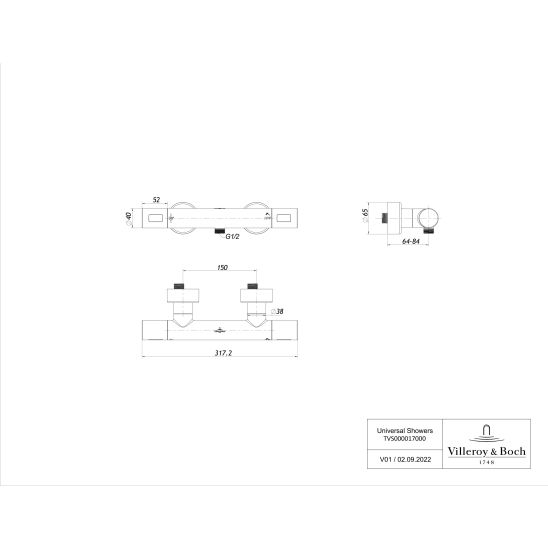 Conjunto grifo para ducha Villeroy & Boch Universal Taps & Fittings TVS00001700061, conjunto de ducha Villeroy & Boch Verve Showers TVS10900700061